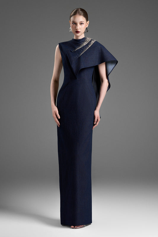 Martina Asymmetric Sleeve Bead Maxi Dress - MEAN BLVD