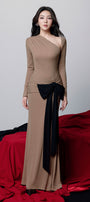 Melanie Asymmeytric Neck Ribbon Maxi Dress - MEAN BLVD