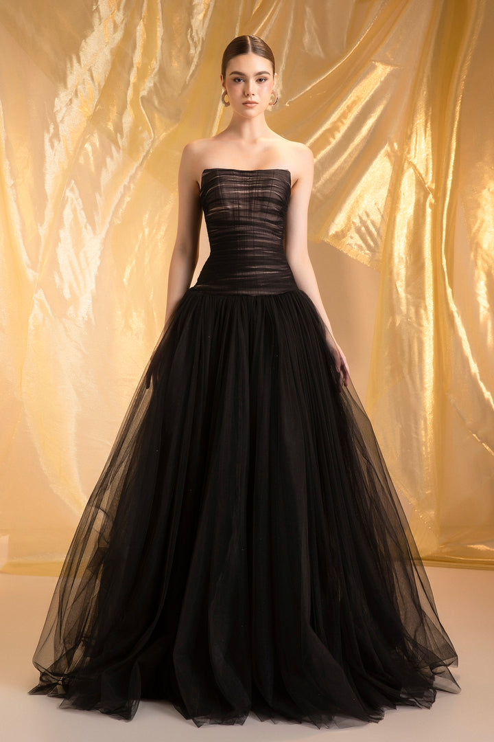 Midnight Straight Across Gathering Maxi Dress - MEAN BLVD