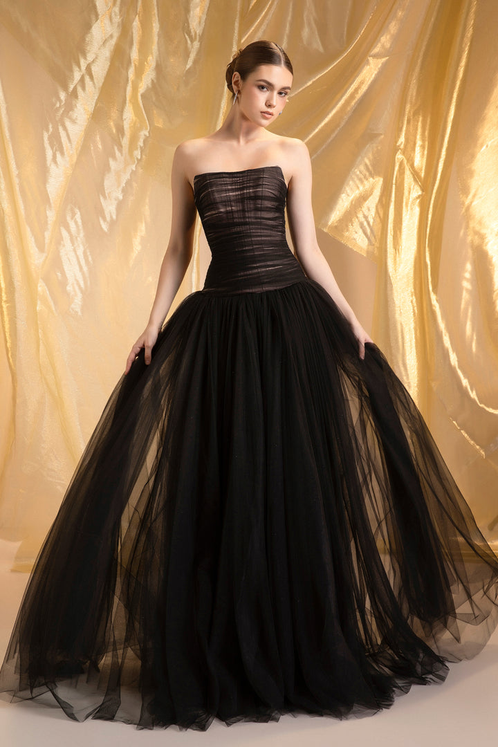 Midnight Straight Across Gathering Maxi Dress - MEAN BLVD