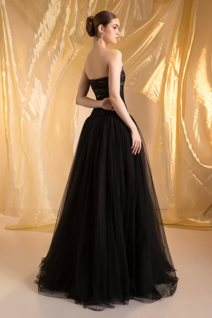 Midnight Straight Across Gathering Maxi Dress - MEAN BLVD