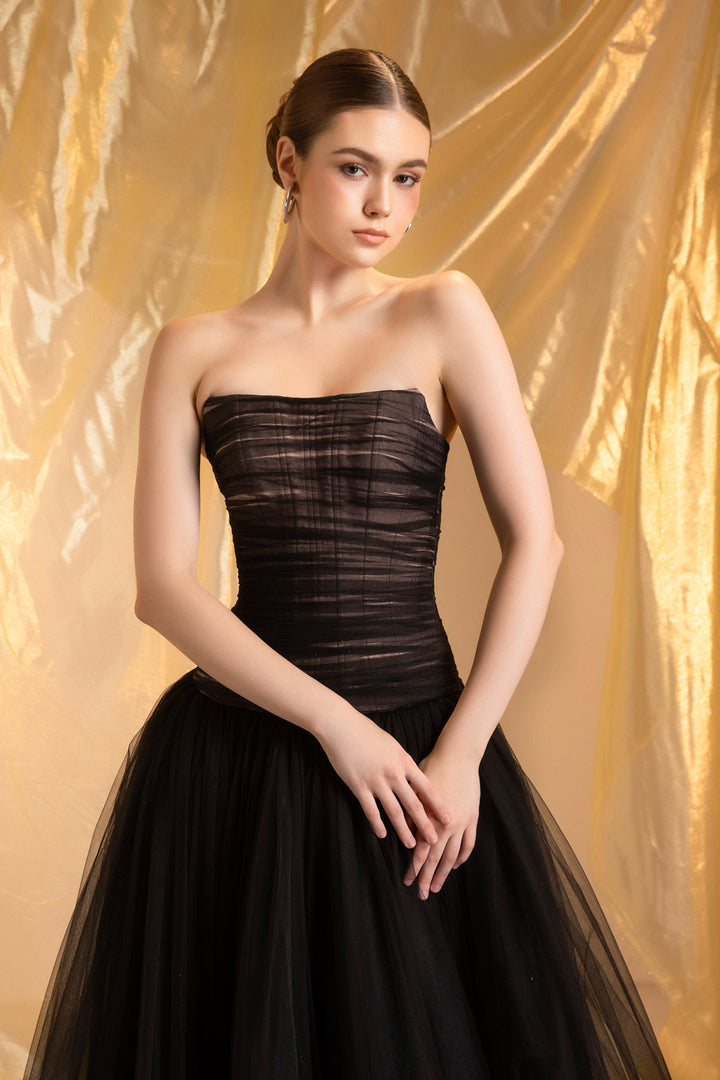 Midnight Straight Across Gathering Maxi Dress - MEAN BLVD