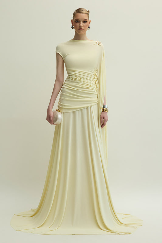 Minerva Boat Neck Gathering Maxi Dress - MEAN BLVD