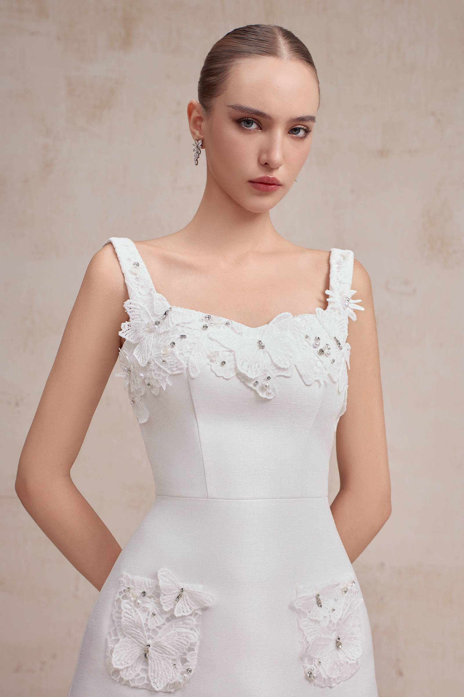 Cambrie Square Neck Applique Mini Dress