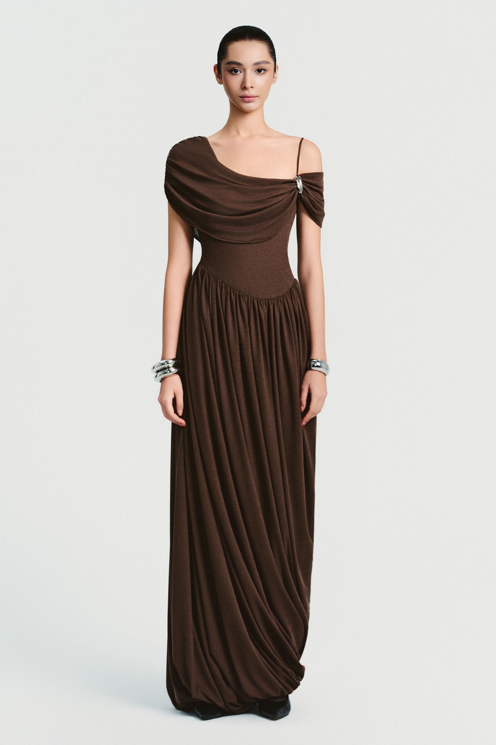 Mira Asymmetric Sleeve Maxi Dress - MEAN BLVD