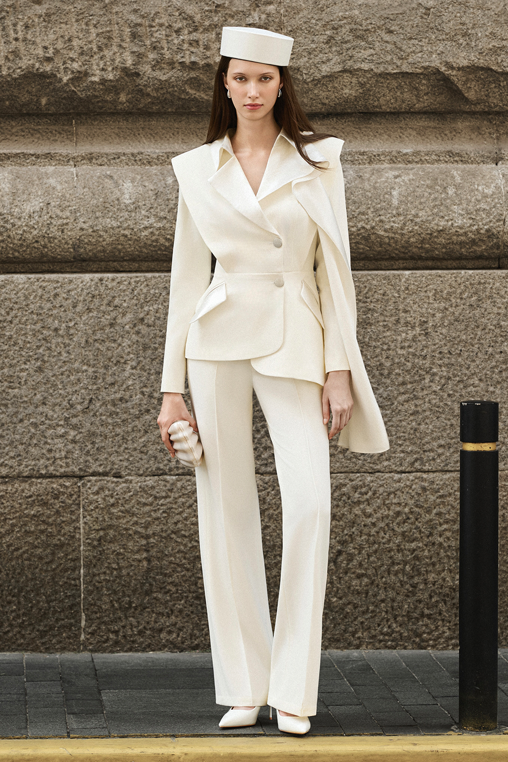peplum blazer dress Women's Mirage Peplum Draped Blazer XS/S/M/L/XL/XXL/Customize Ivory Cream MEAN BLVD Ivory Cream / Customize