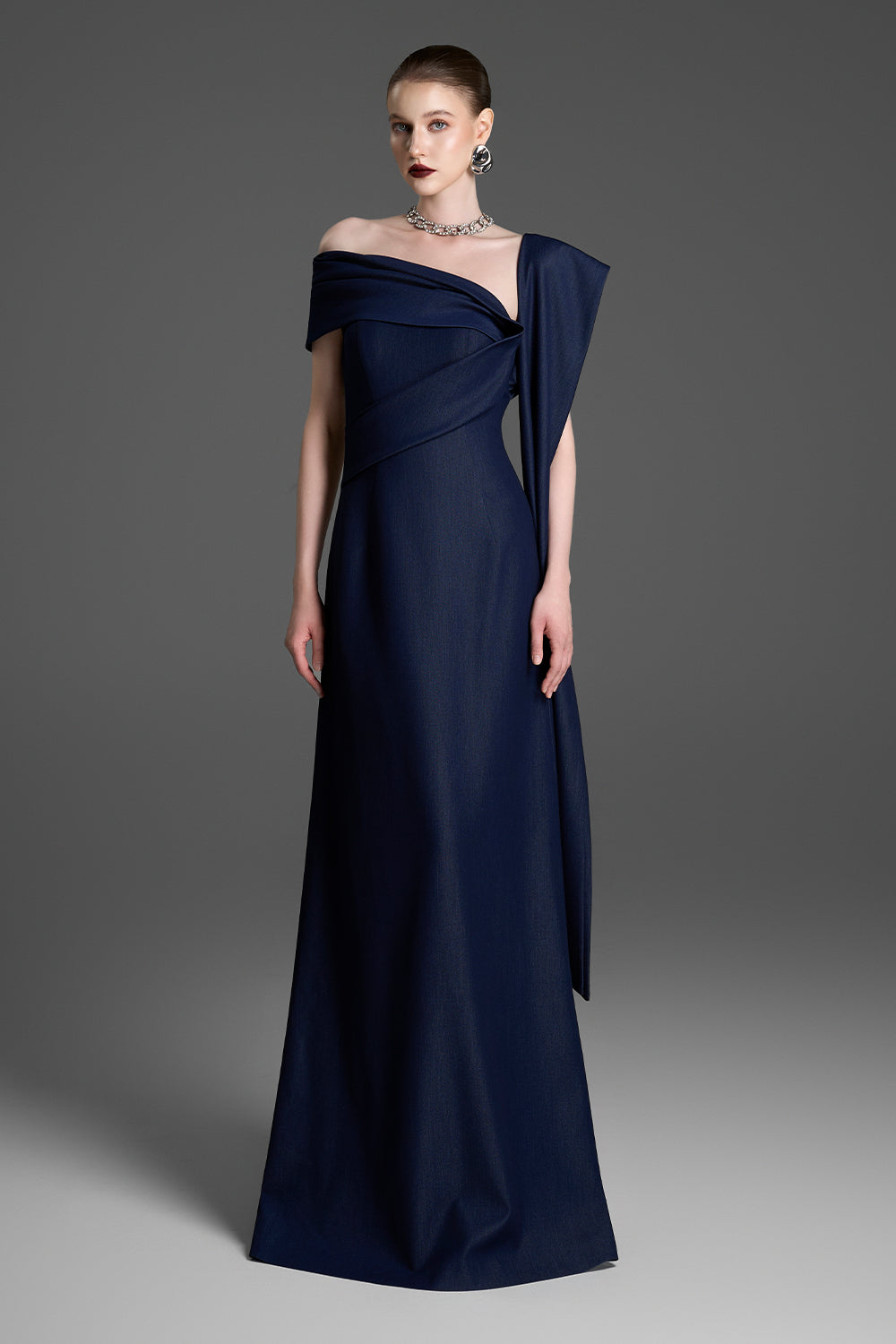 Mireille Asymmetric Neck Draped Maxi Dress - MEAN BLVD