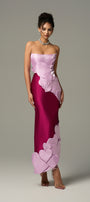 Darling Color Mix Taffeta Asymmetric Heart Detail Maxi Dress