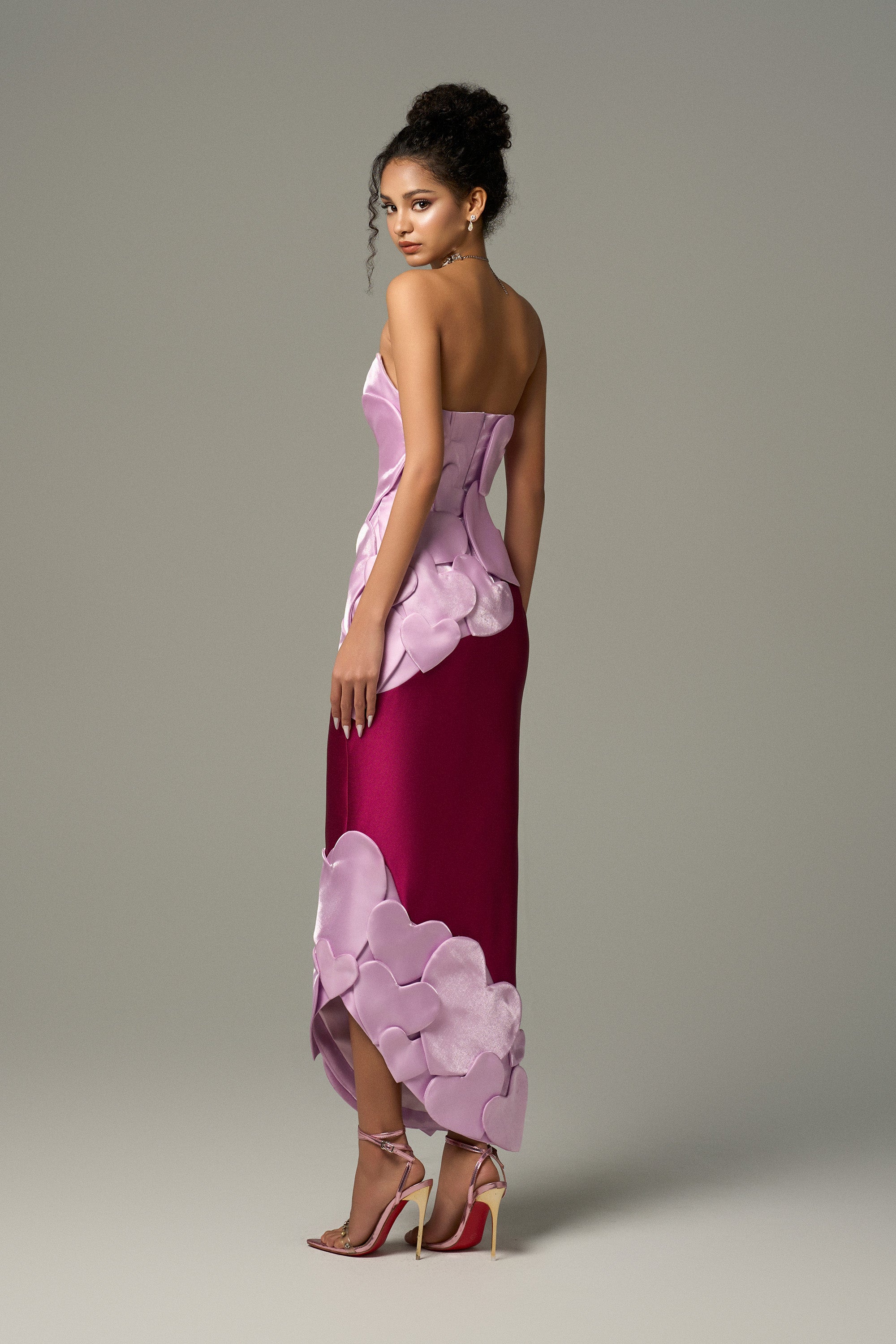 Darling Color Mix Taffeta Asymmetric Heart Detail Maxi Dress 2