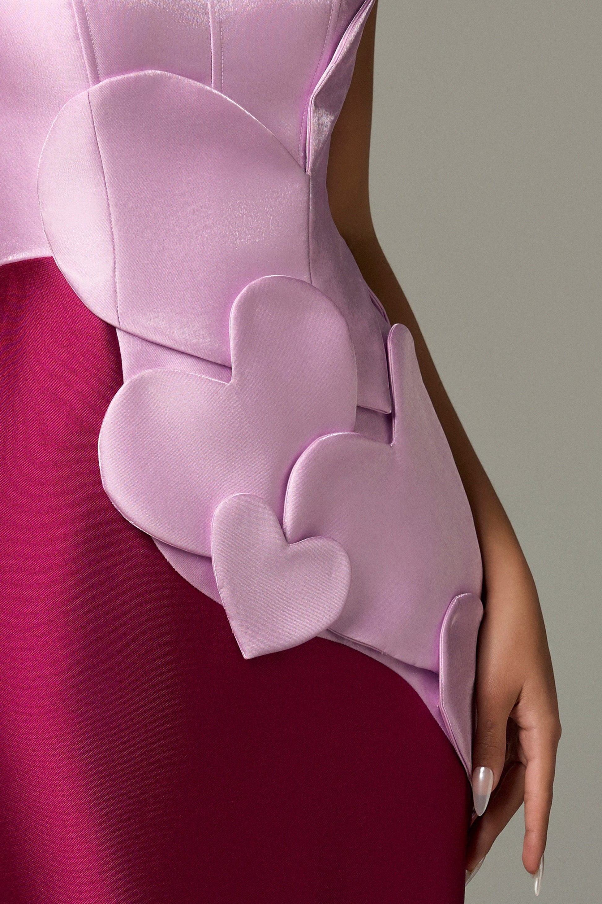 Darling Color Mix Taffeta Asymmetric Heart Detail Maxi Dress 3