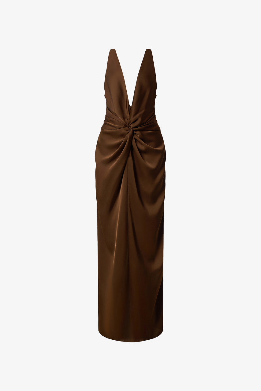 Untamed Mocha Twist Front Gown with Deep V-Neck 2