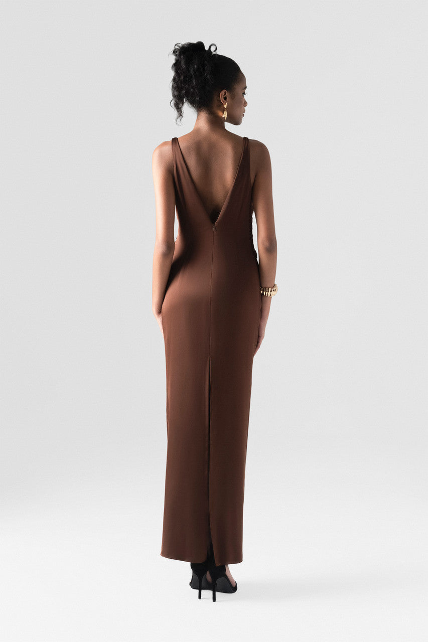 Untamed Mocha Twist Front Gown with Deep V-Neck 3