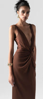 Untamed Mocha Twist Front Gown with Deep V-Neck 5