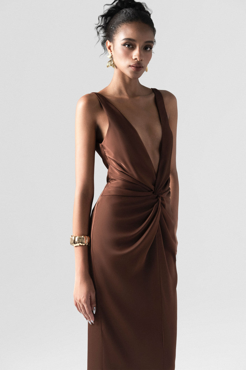 Untamed Mocha Twist Front Gown with Deep V-Neck 5