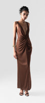 Untamed Mocha Twist Front Gown with Deep V-Neck 6