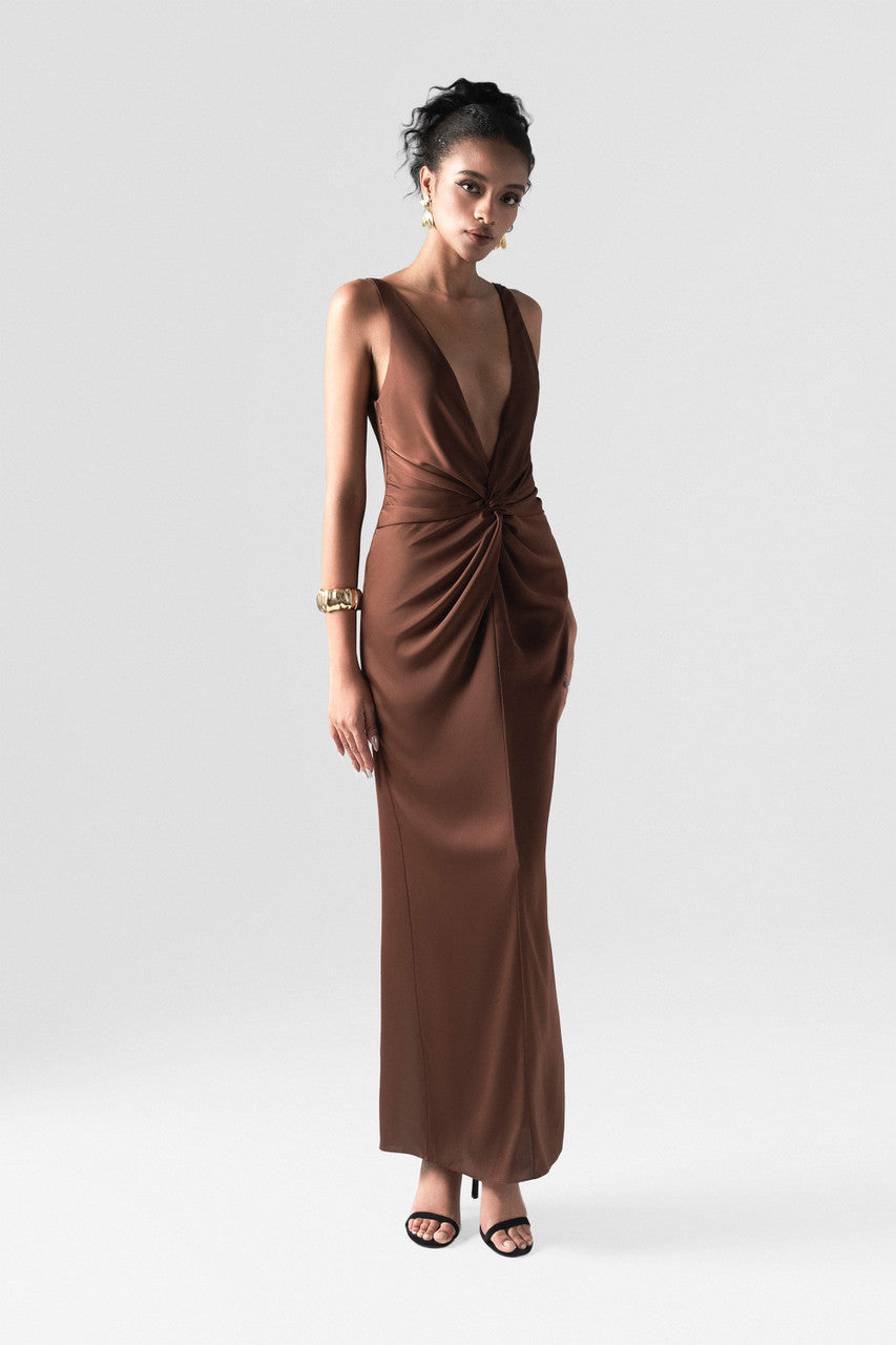 Untamed Mocha Twist Front Gown with Deep V-Neck 6