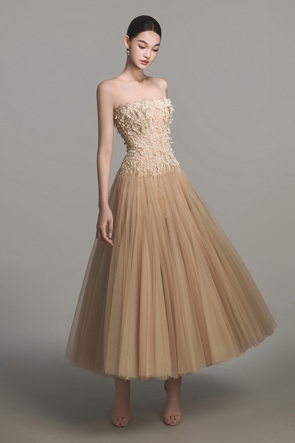 Pastel Beaded Lace Midi Dress