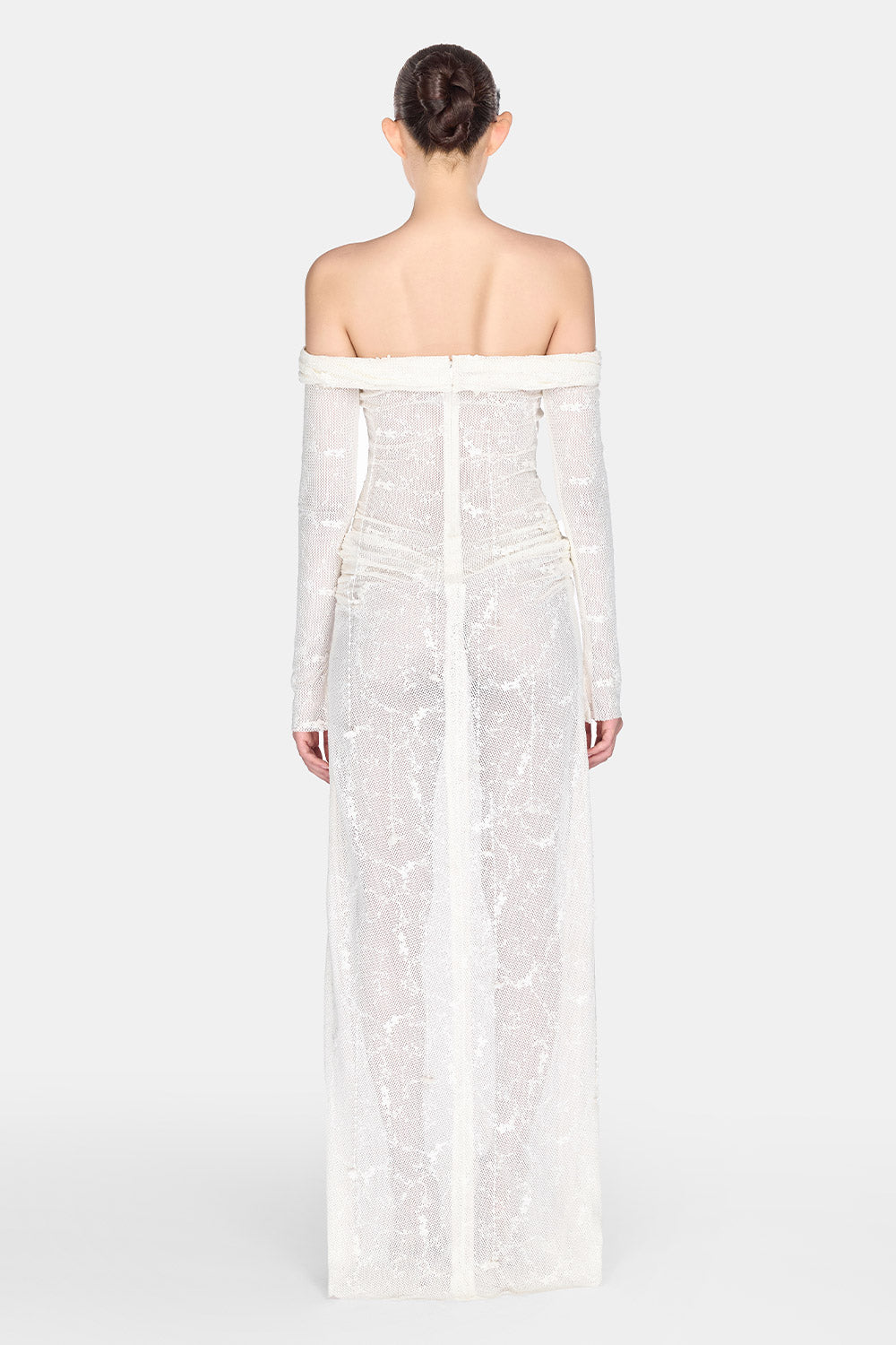 White Floral Beaded Off-shoulder Dress