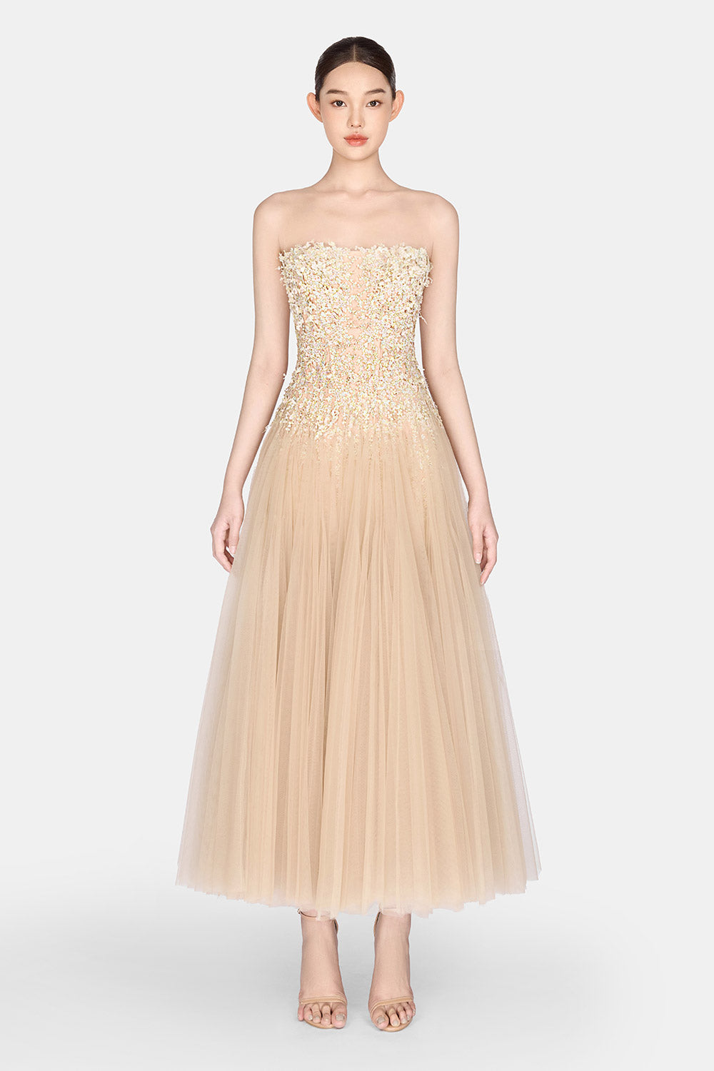 Pastel Beaded Lace Midi Dress