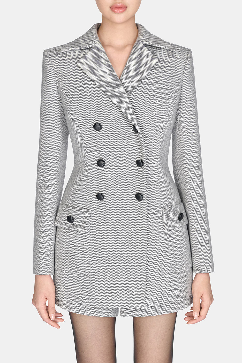 Grey Herringbone Shorts