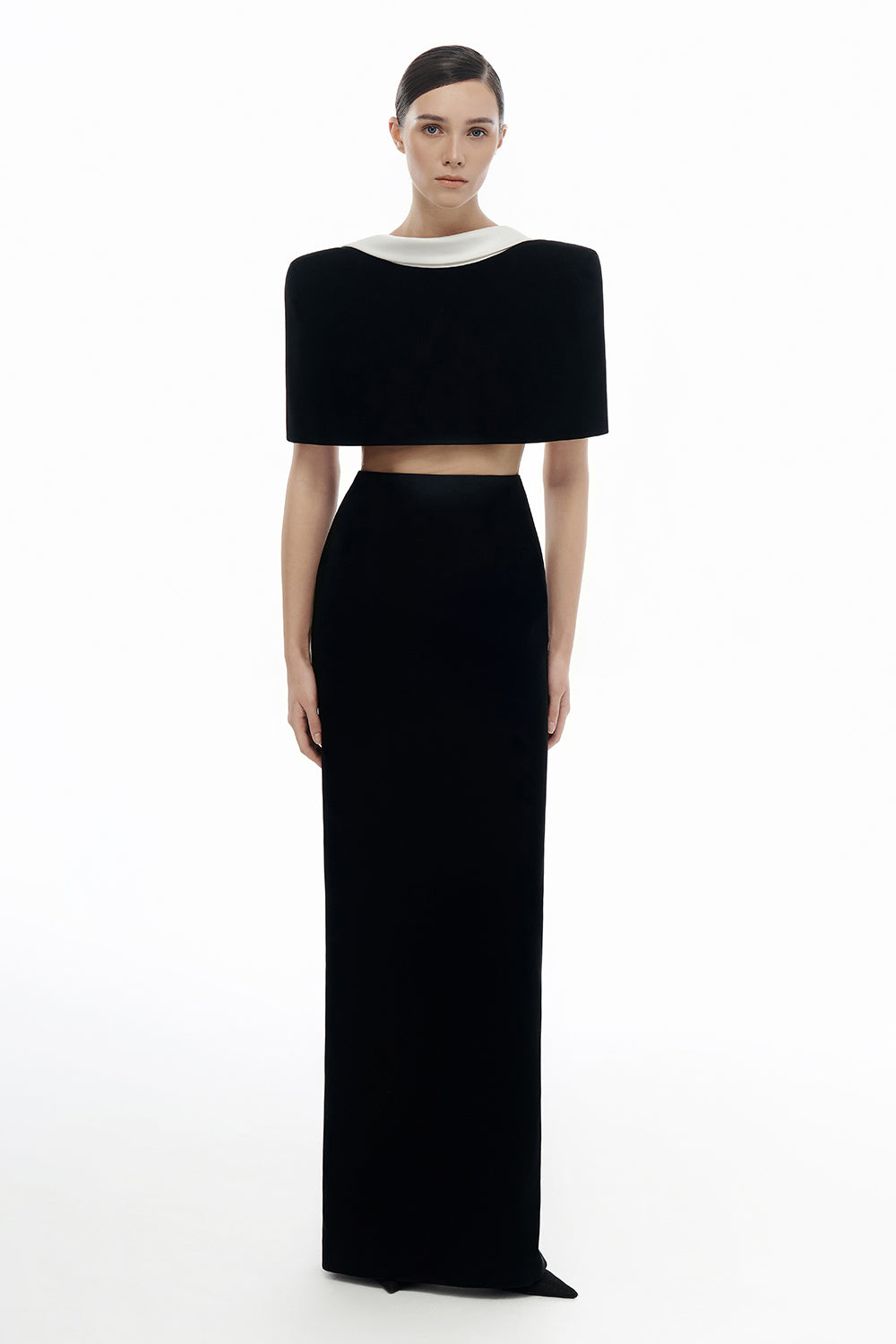 Black Open-back Cape Maxi Dress