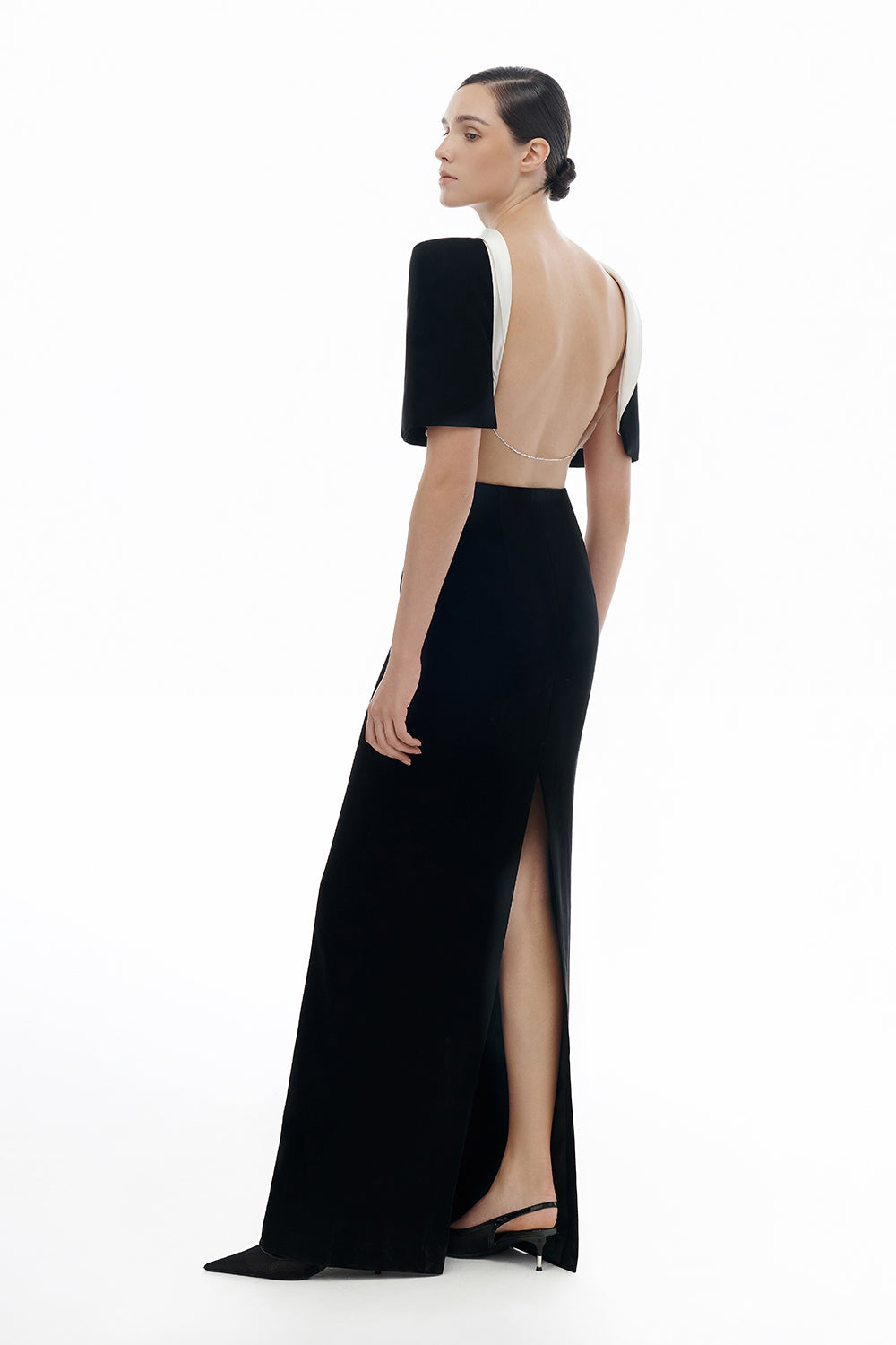 Black Open-back Cape Maxi Dress