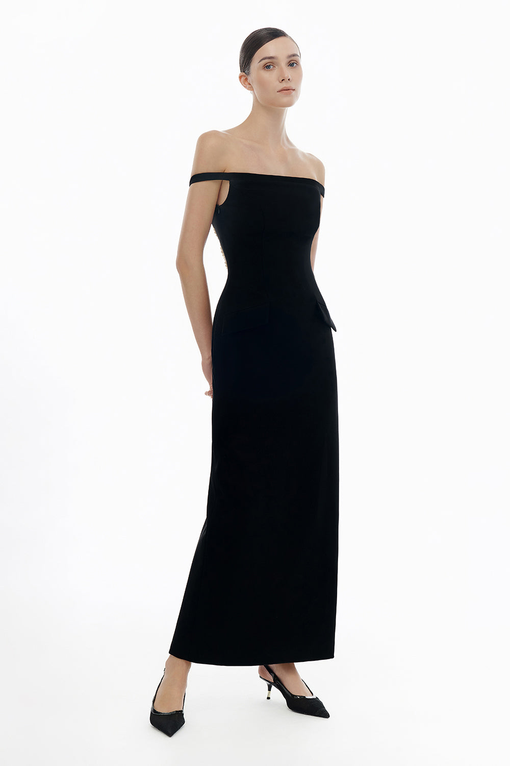 Black Pearl Beaded Midi Dress