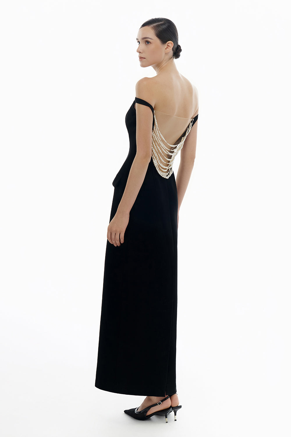 Black Pearl Beaded Midi Dress