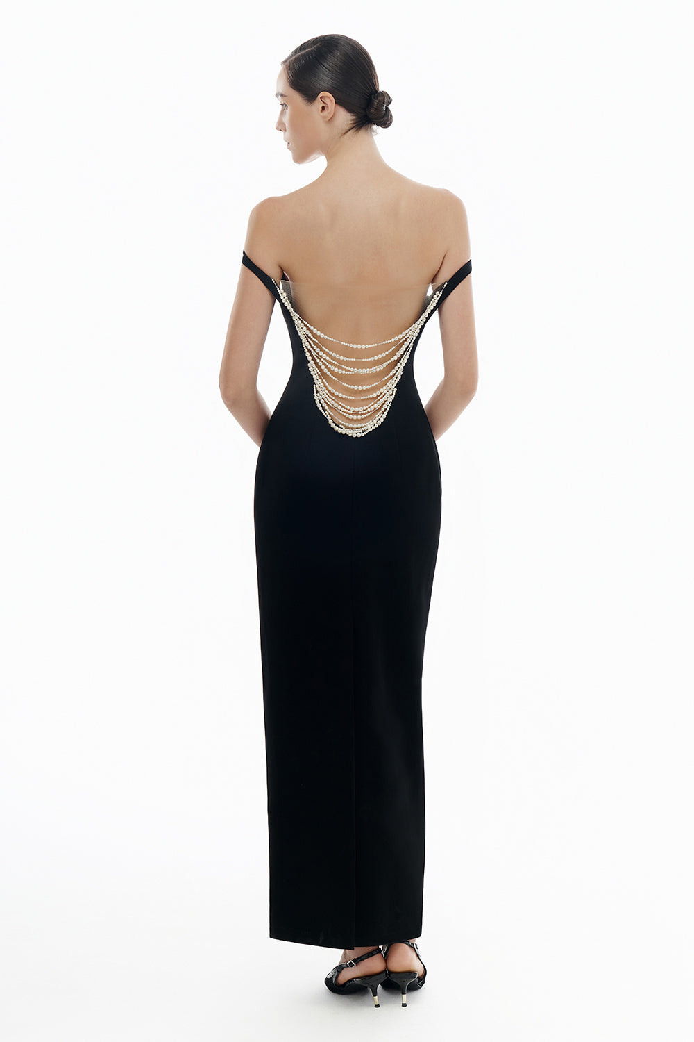 Black Pearl Beaded Midi Dress