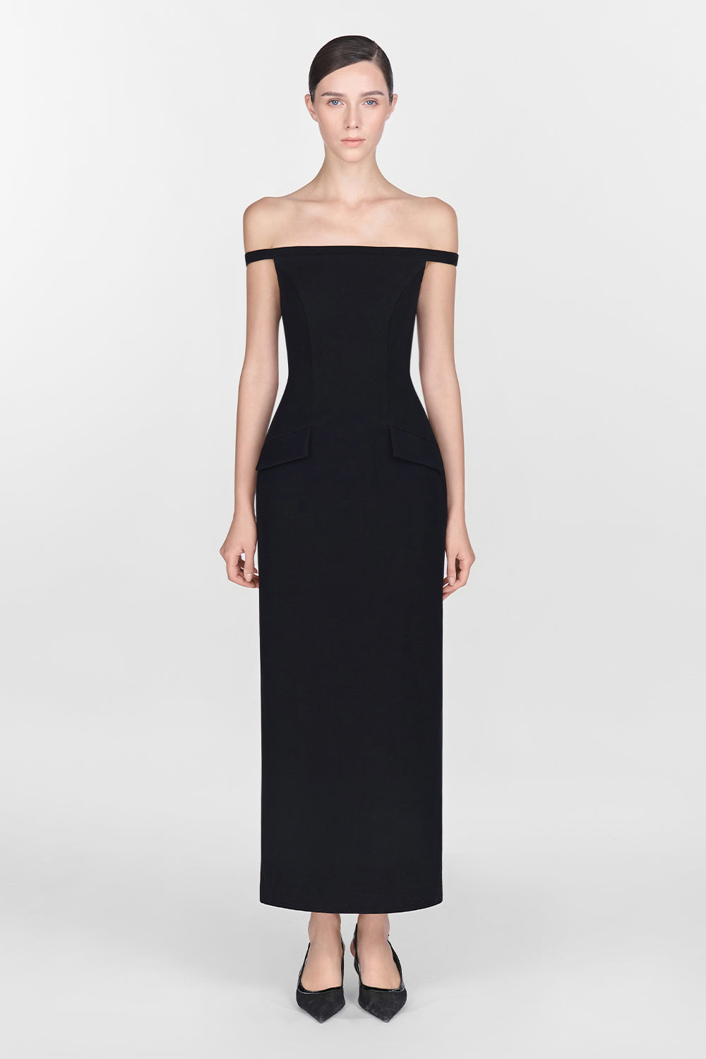 Black Pearl Beaded Midi Dress