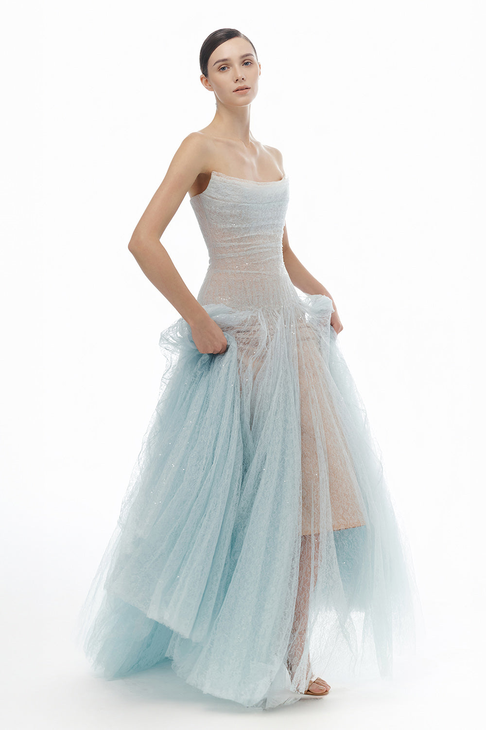 Draped Lace Maxi Dress