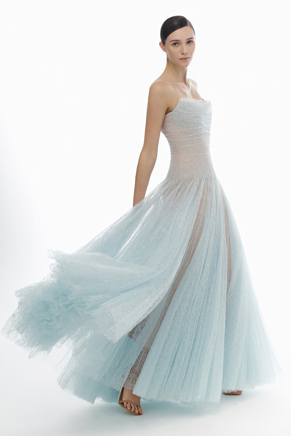 Draped Lace Maxi Dress