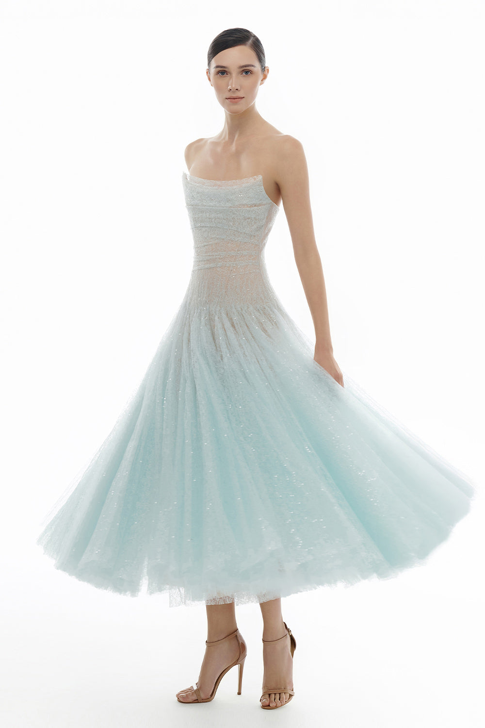 Draped Lace Midi Dress