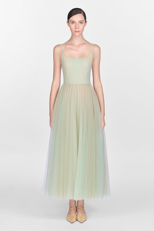 Draped Tulle Midi Dress