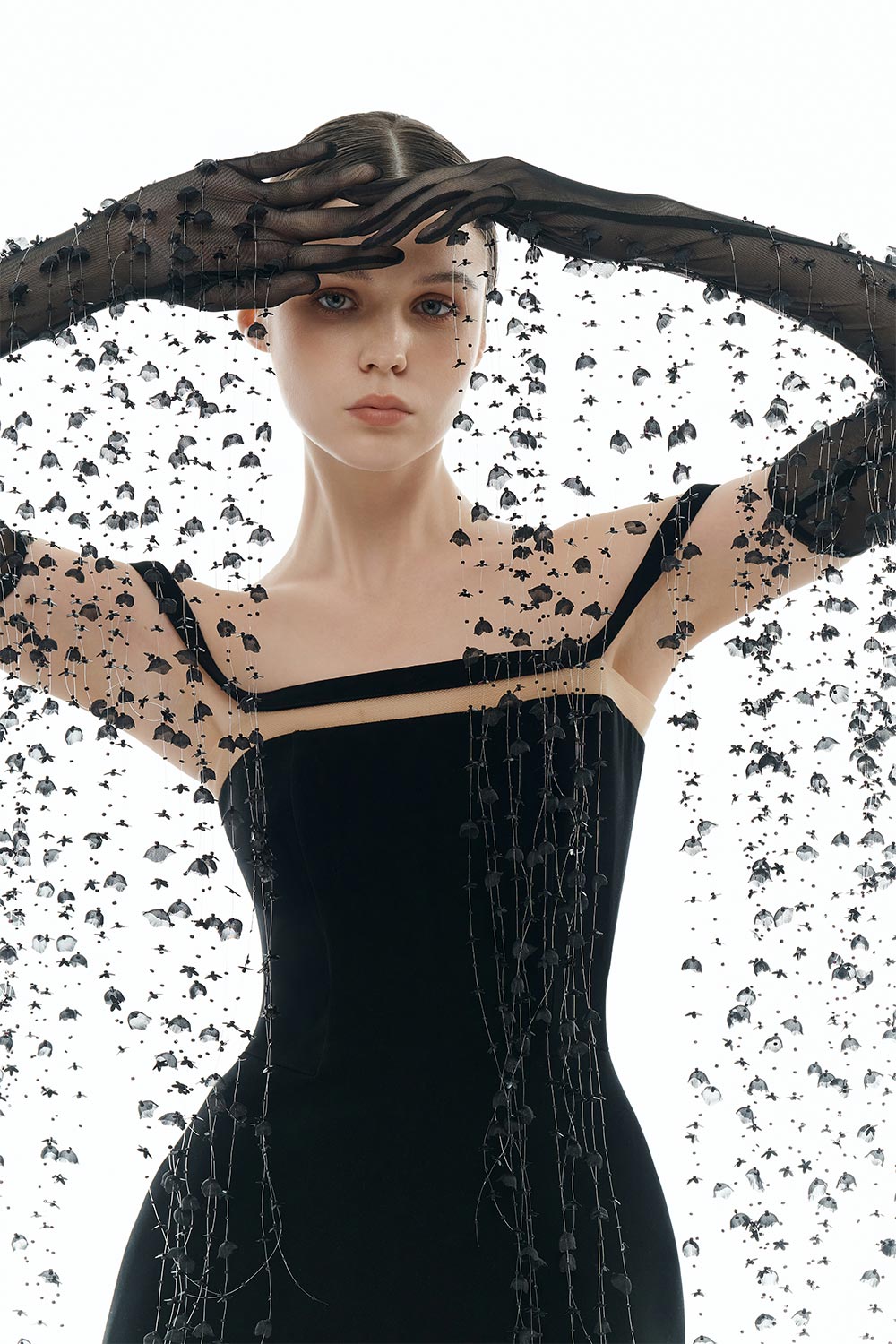 Black Flowers Gloves