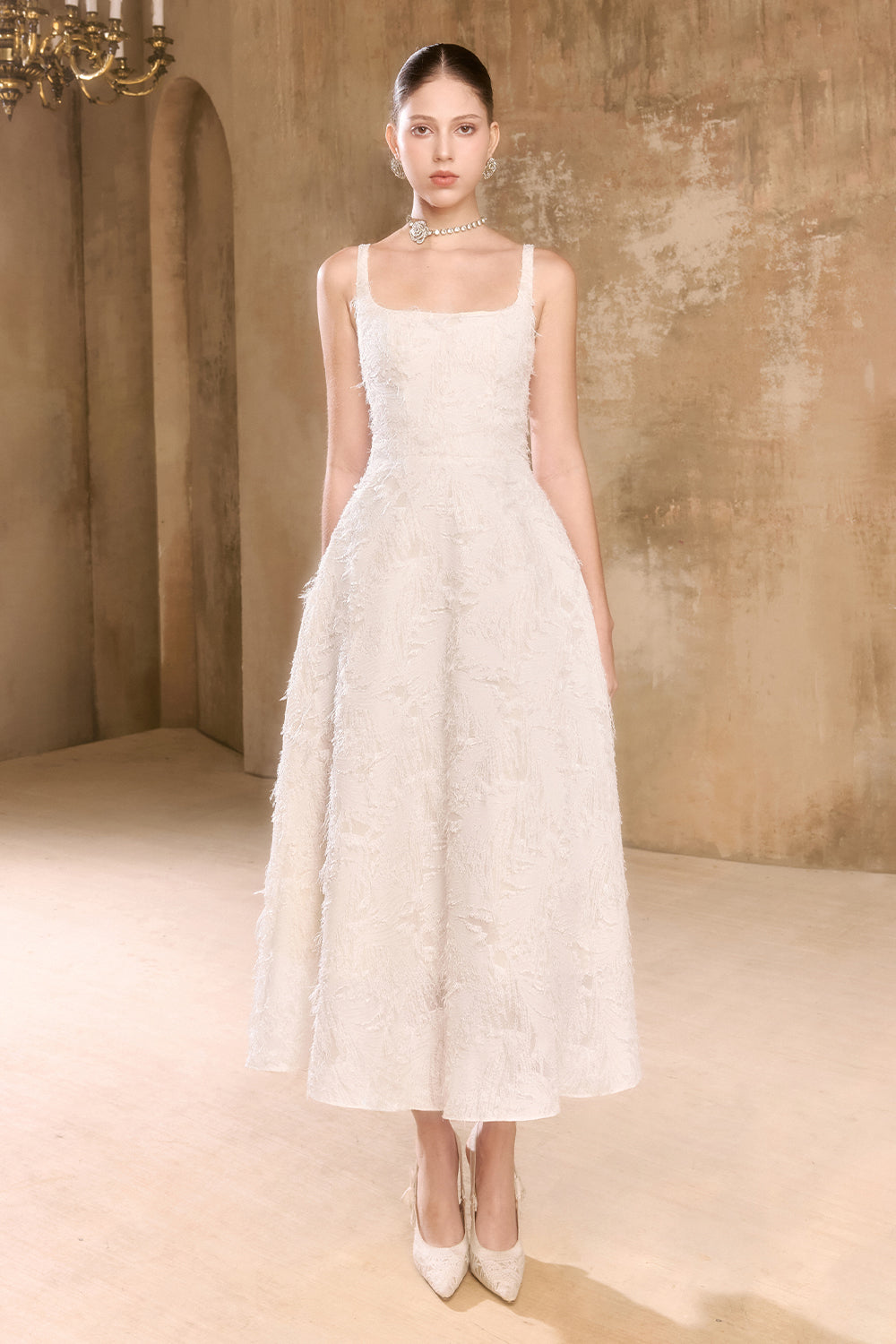 Women's Montsand Applique Midi Dress White S/M/L/XL/XXL/Customize MEAN BLVD White / M