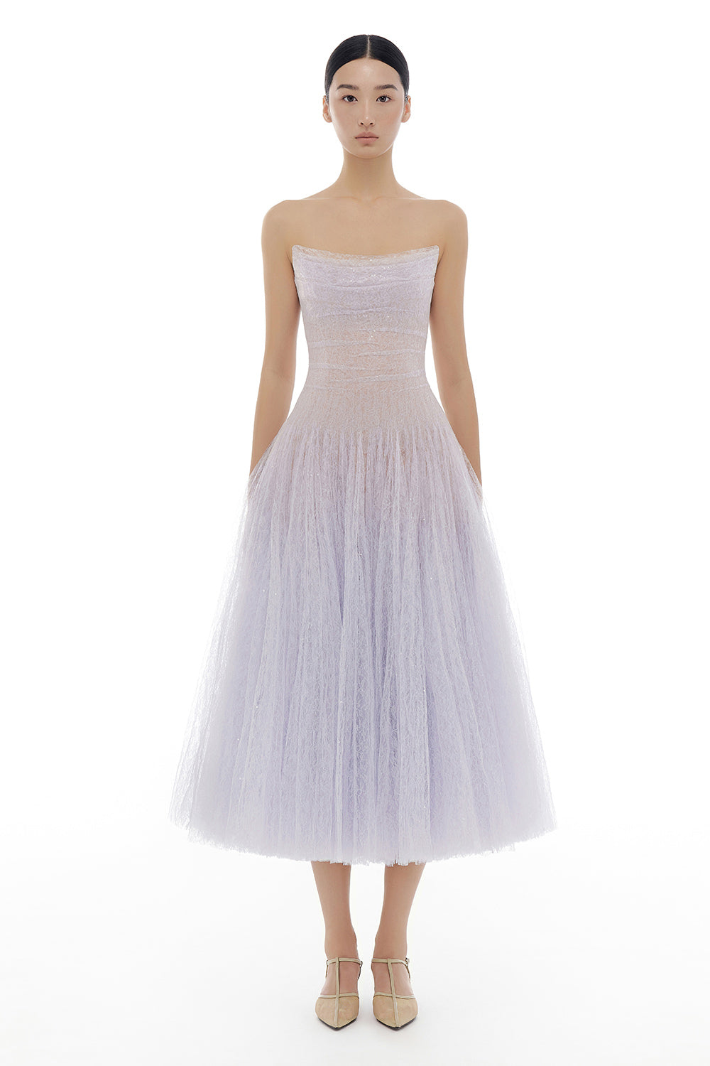 Draped Lace Midi Dress