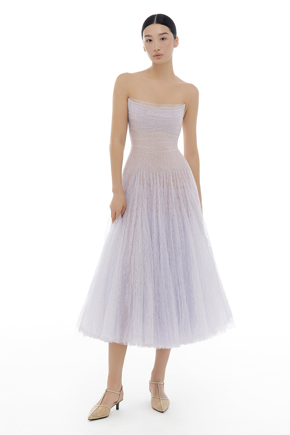 Draped Lace Midi Dress