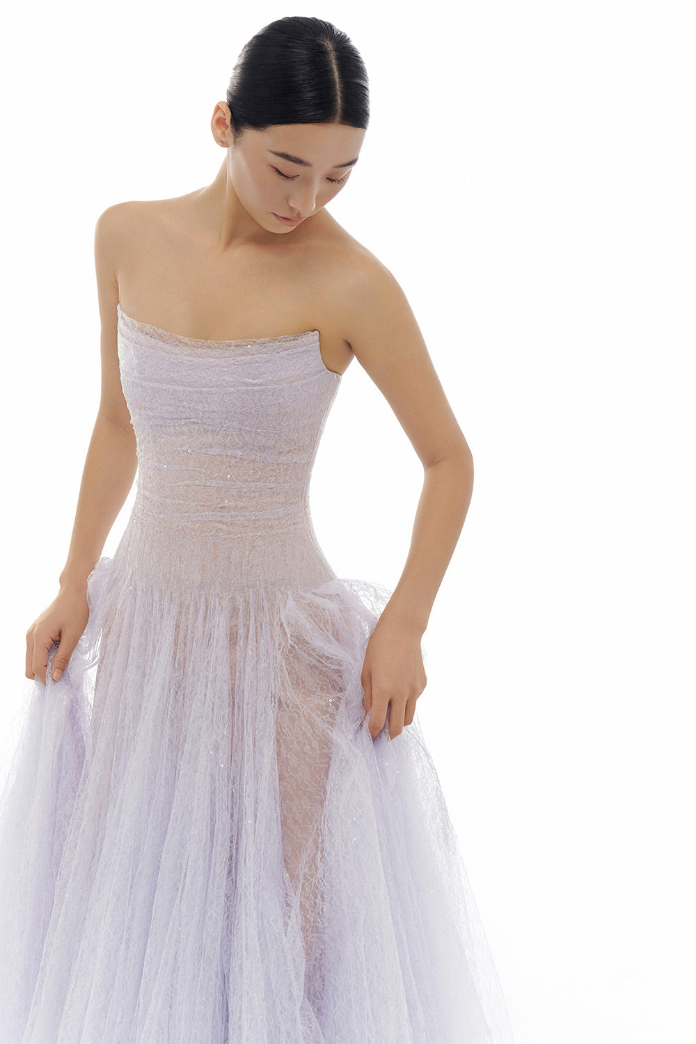 Draped Lace Midi Dress