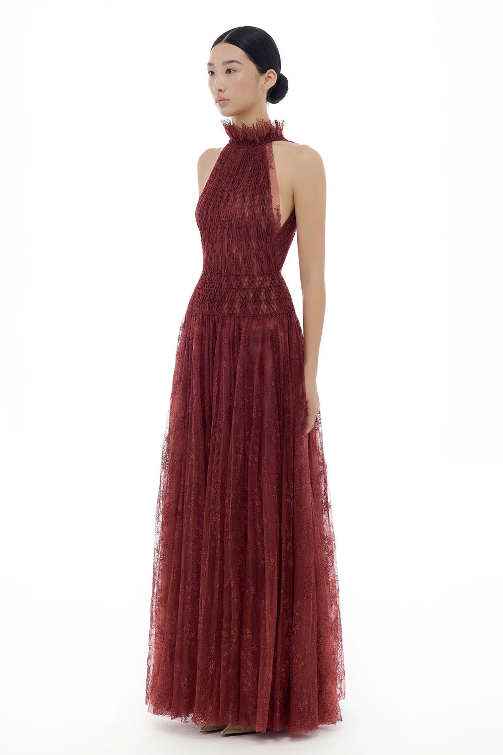 Burgundy Smocked Lace Maxi Dress M Burgundy Smocked Lace Maxi Dress M