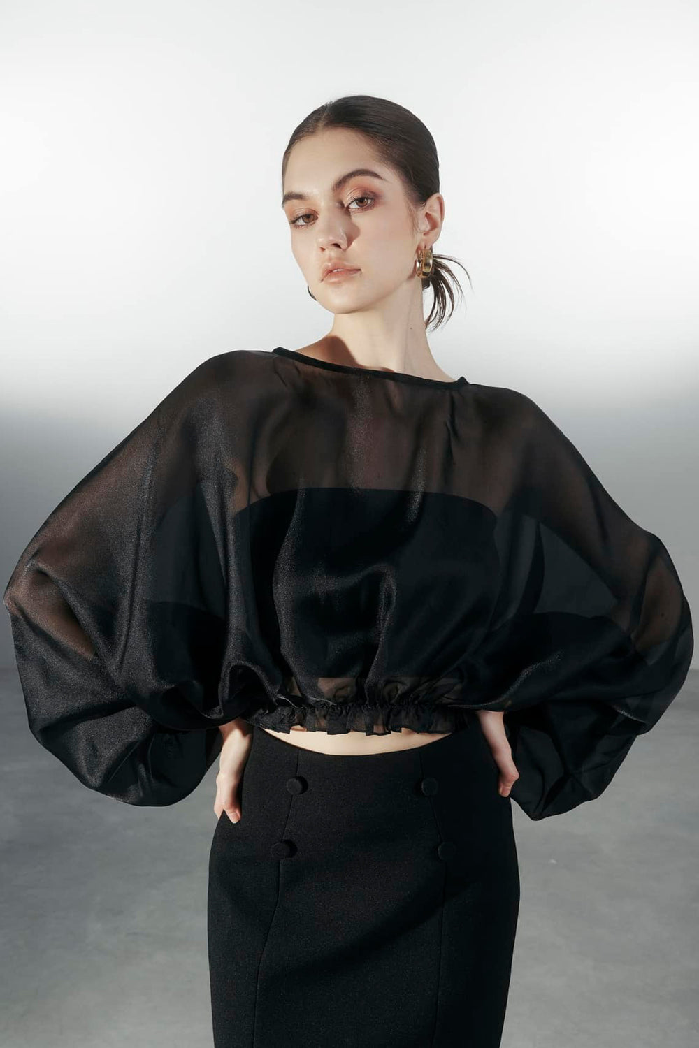 Moon Cropped Batwing Sleeved Georgette Top