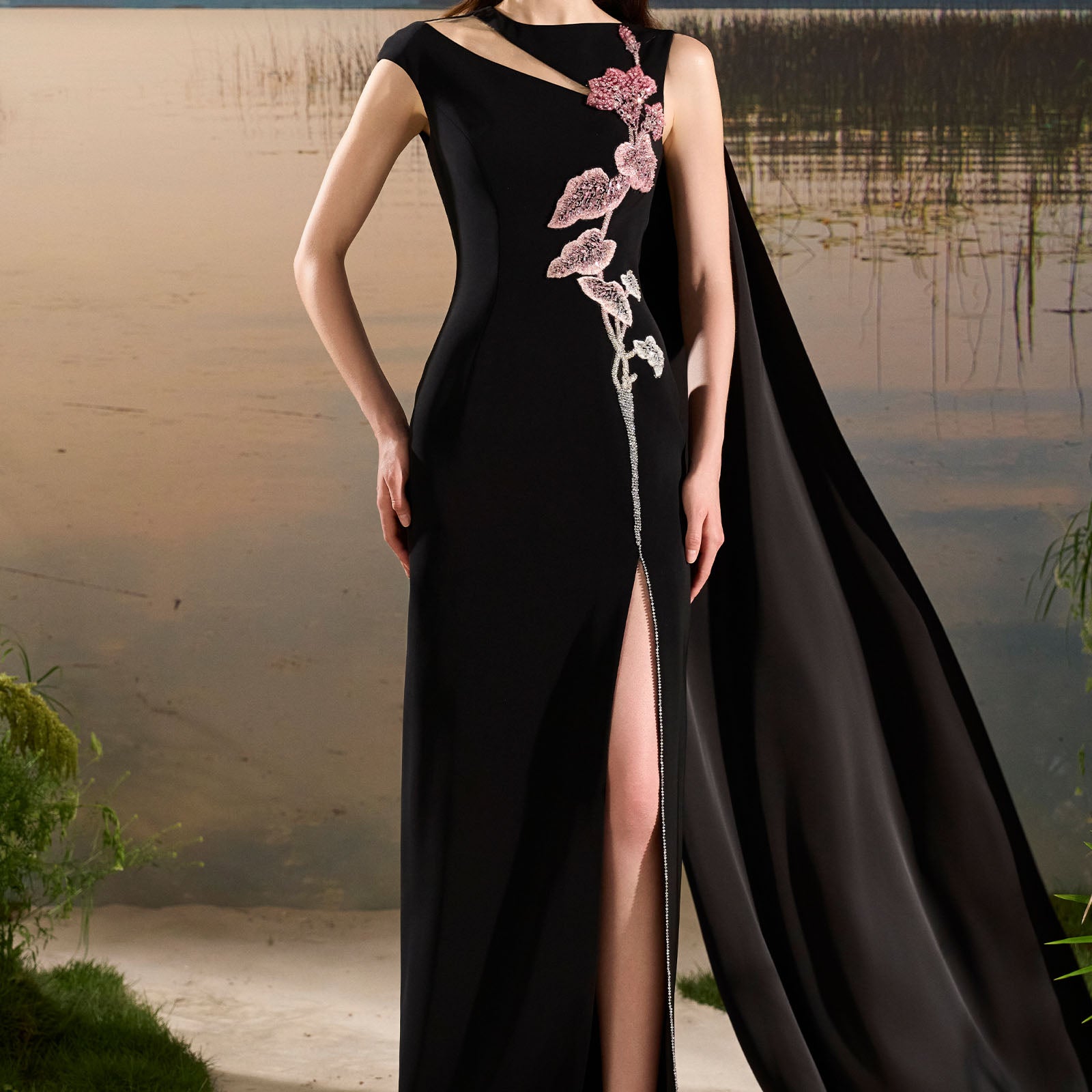 Moona Asymmetric Neck Maxi Dress - MEAN BLVD