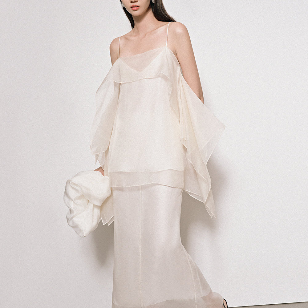 Leia Straight Layered Organza Maxi Skirt