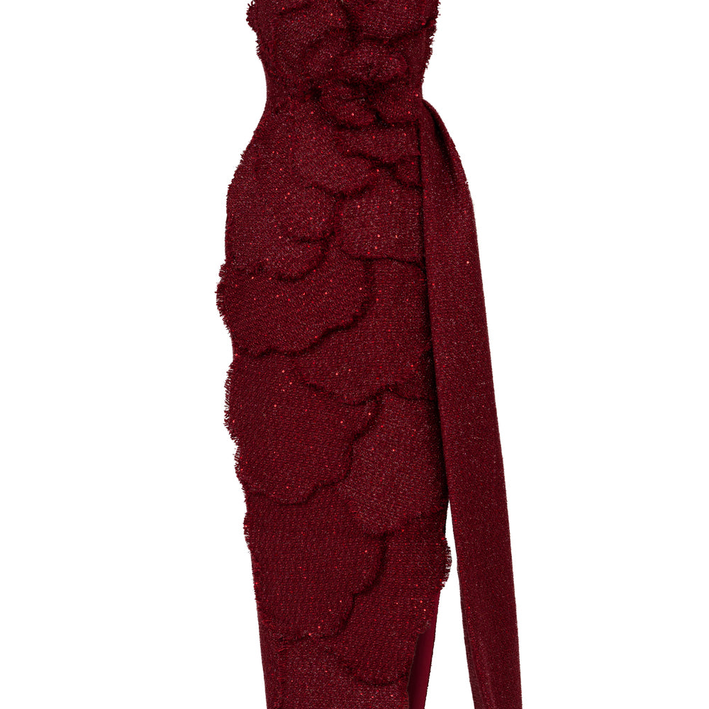 Rosette Off-Shoulder Applique Maxi Dress