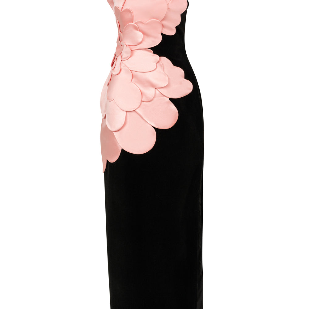 Vera Asymmetric Neck Applique Maxi Dress