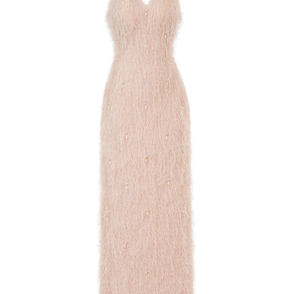 Celeste Halter Feather Maxi Dress