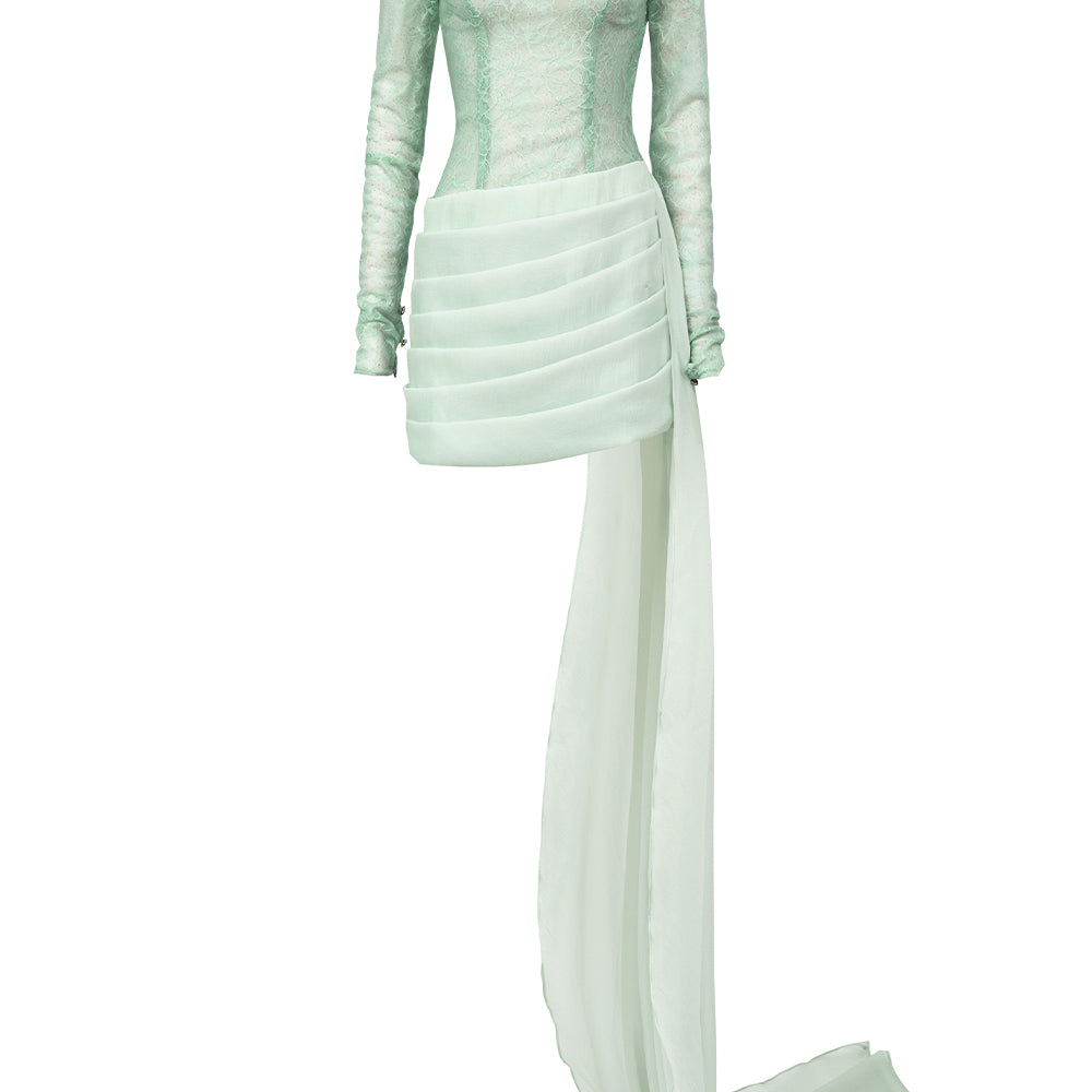 Loretta Bodycon Extended Flap Organza Maxi Dress