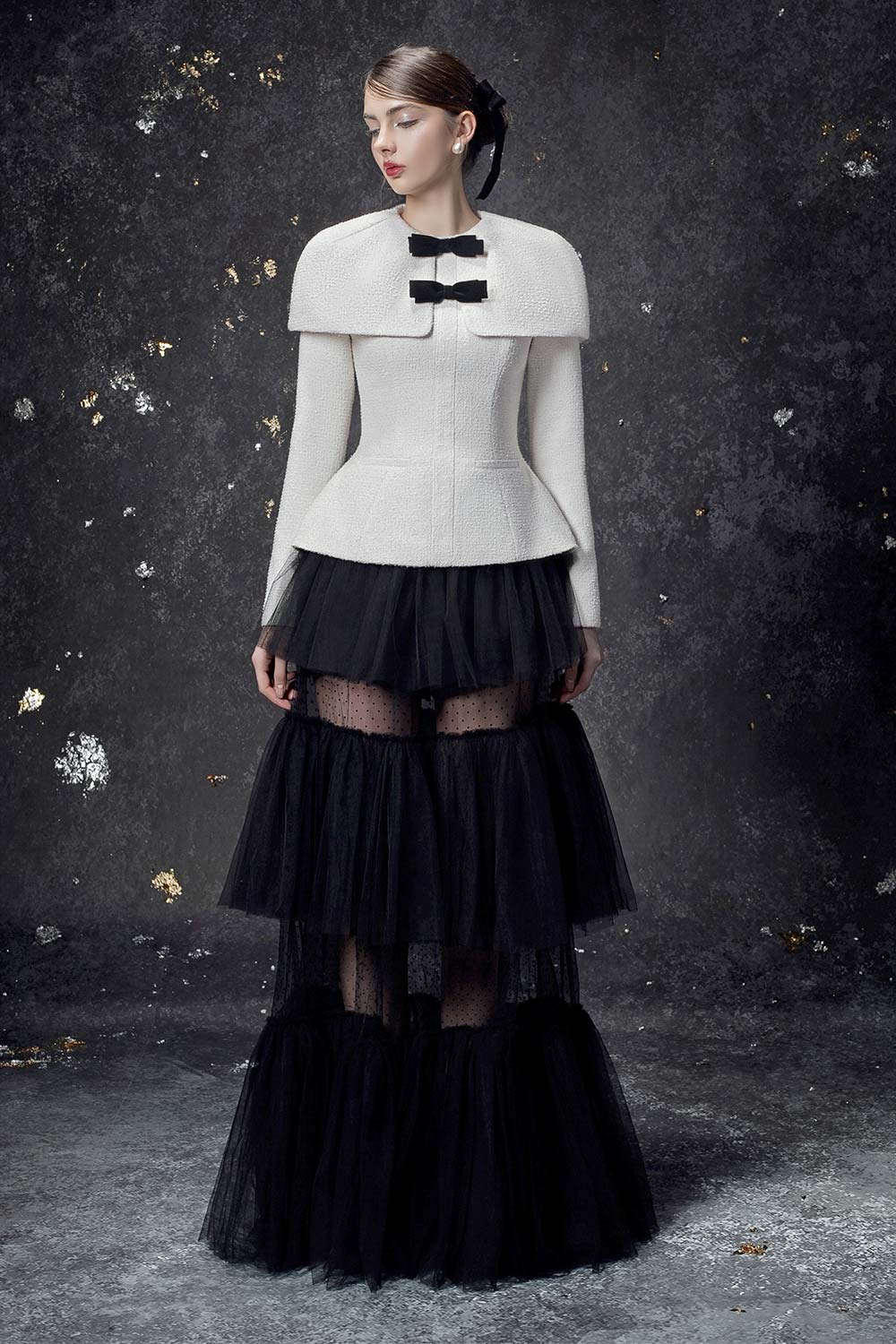 Nancy Peplum Long Sleeved Tweed Top