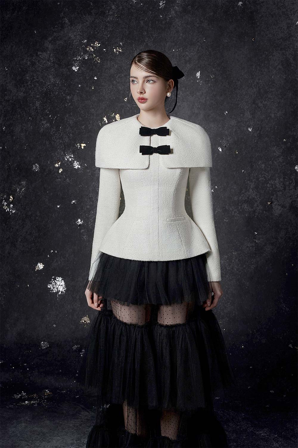 Nancy Peplum Long Sleeved Tweed Top