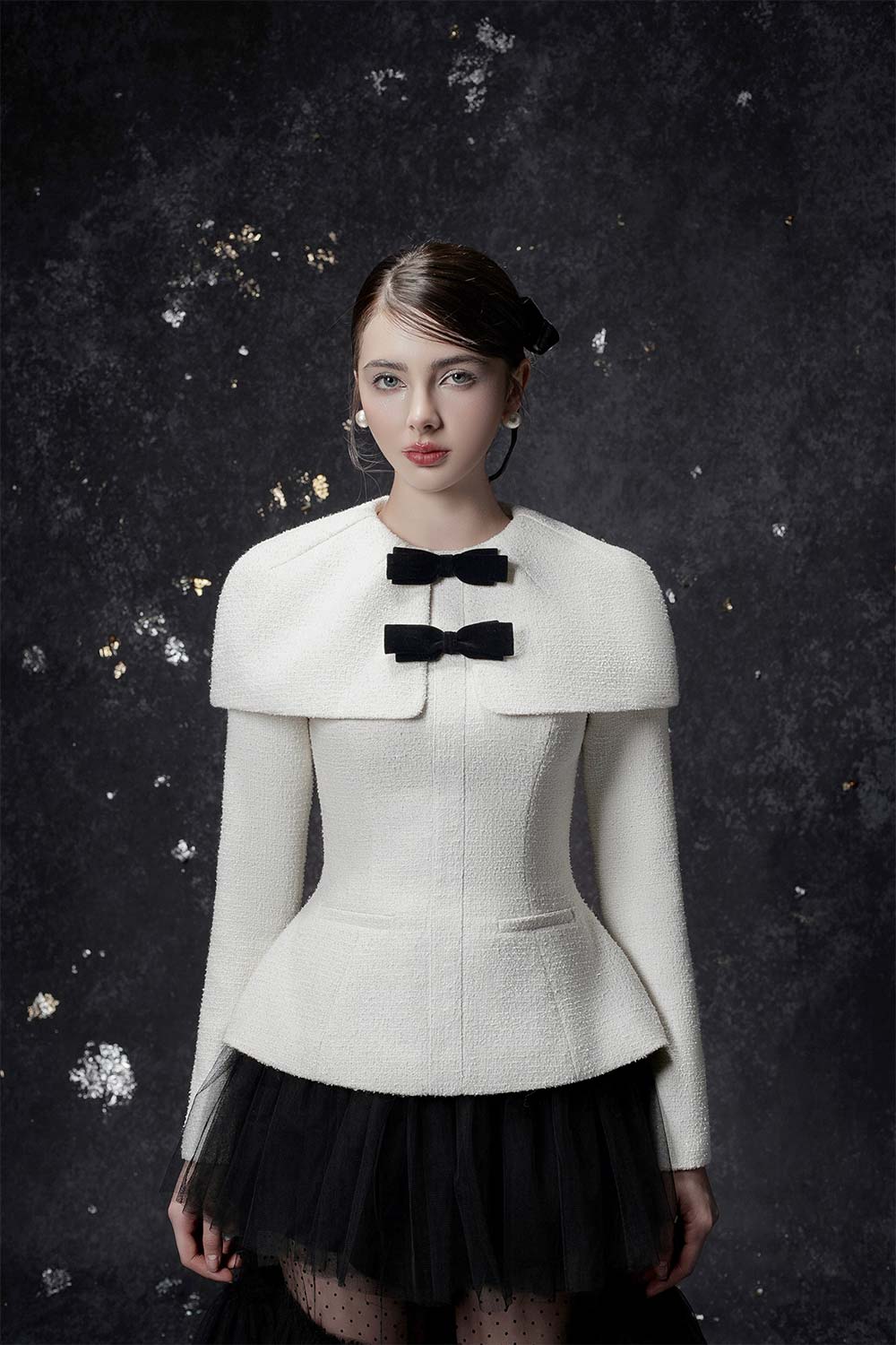 Nancy Peplum Long Sleeved Tweed Top